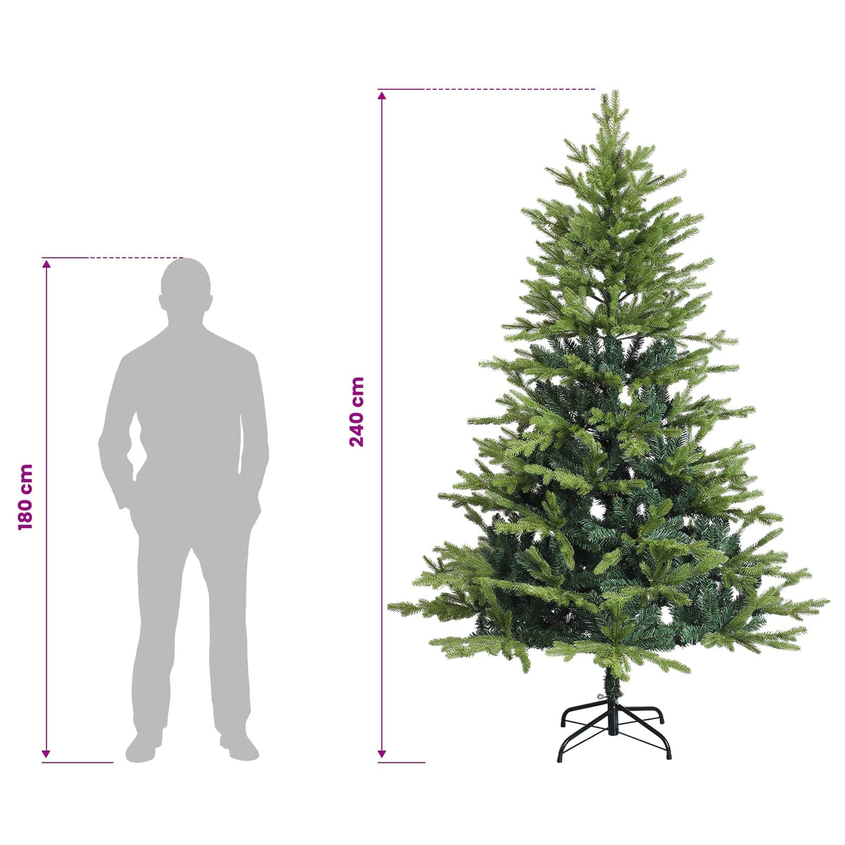 vidaXL Sztuczna choinka z zawiasami 240 cm 300 LED Ciepła biel