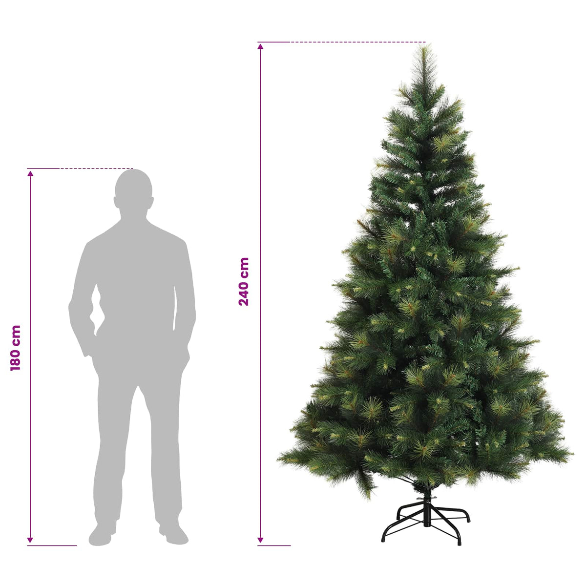 vidaXL Sztuczna choinka z zawiasami 240 cm 300 LED Ciepła biel