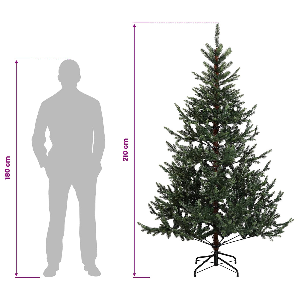 vidaXL Sztuczna choinka z zawiasami 210 cm 300 LED Ciepła biel