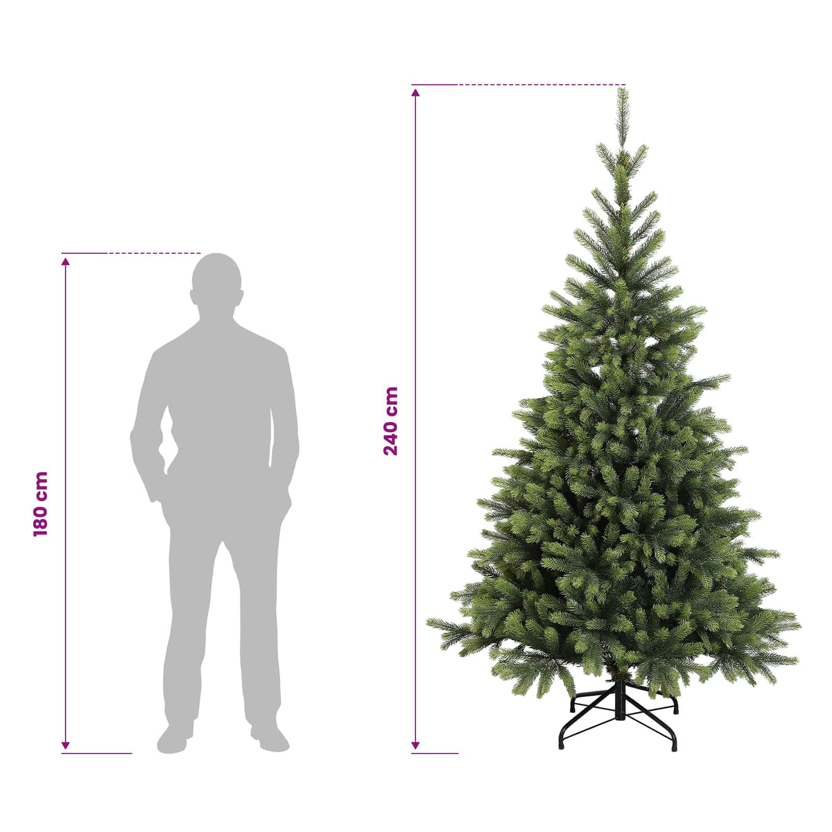 vidaXL Sztuczna choinka z zawiasami 240 cm 300 LED Ciepła biel