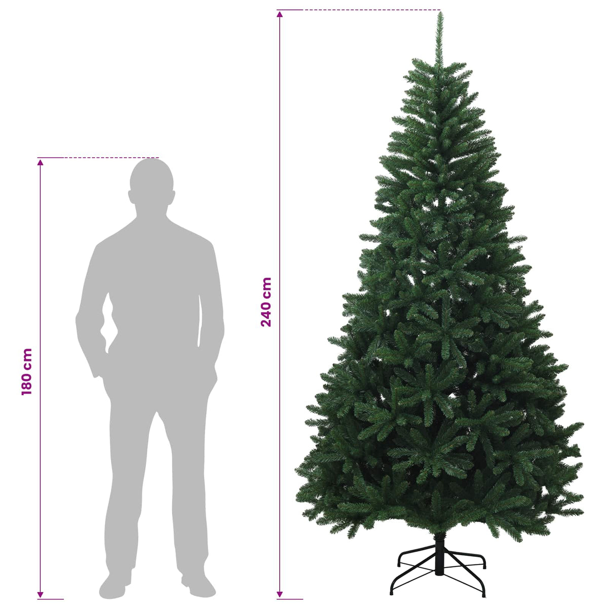vidaXL Sztuczna choinka z zawiasami 240 cm 300 LED Ciepła biel