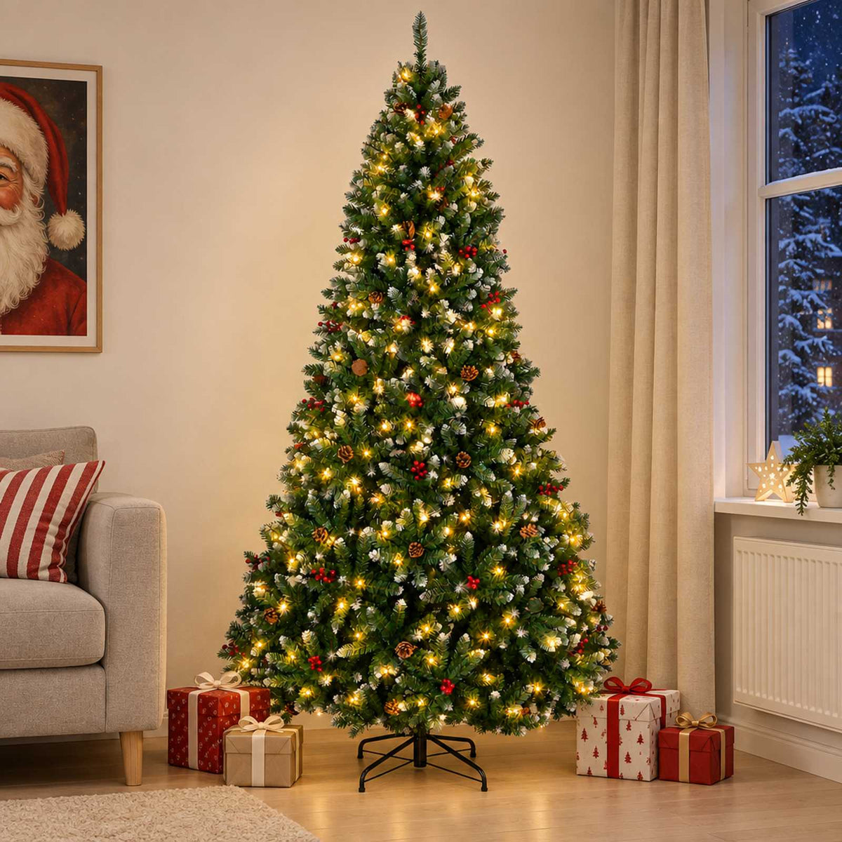 vidaXL Sztuczna choinka z zawiasami 210 cm 300 LED Ciepła biel