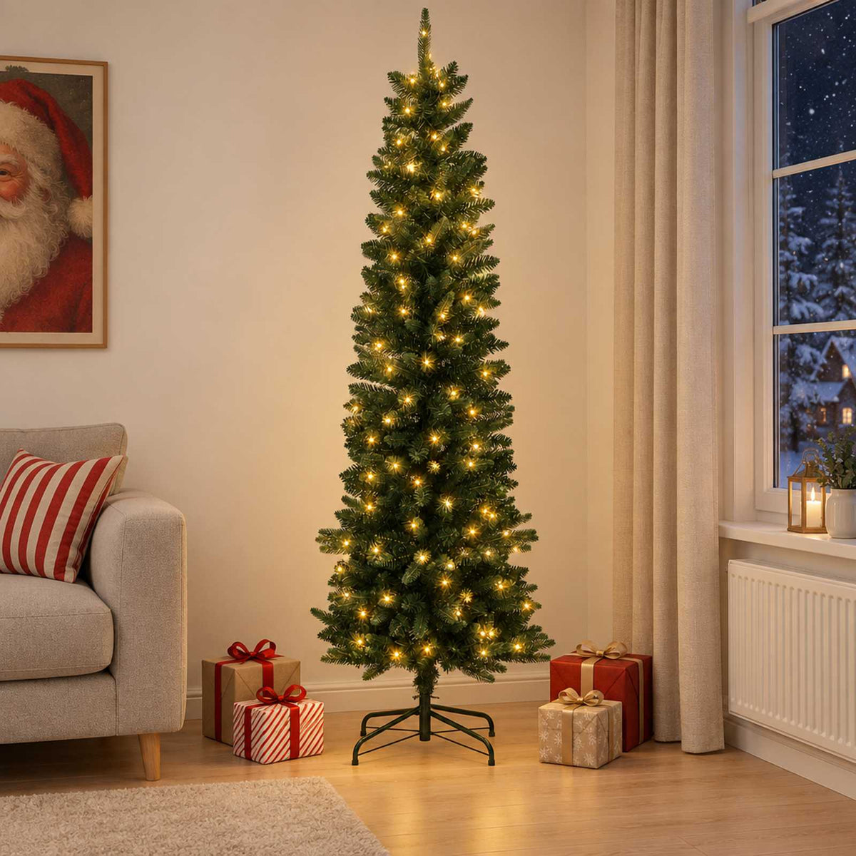 vidaXL Sztuczne smukłe drzewo bożonarodzeniowe 210 cm 300 LED