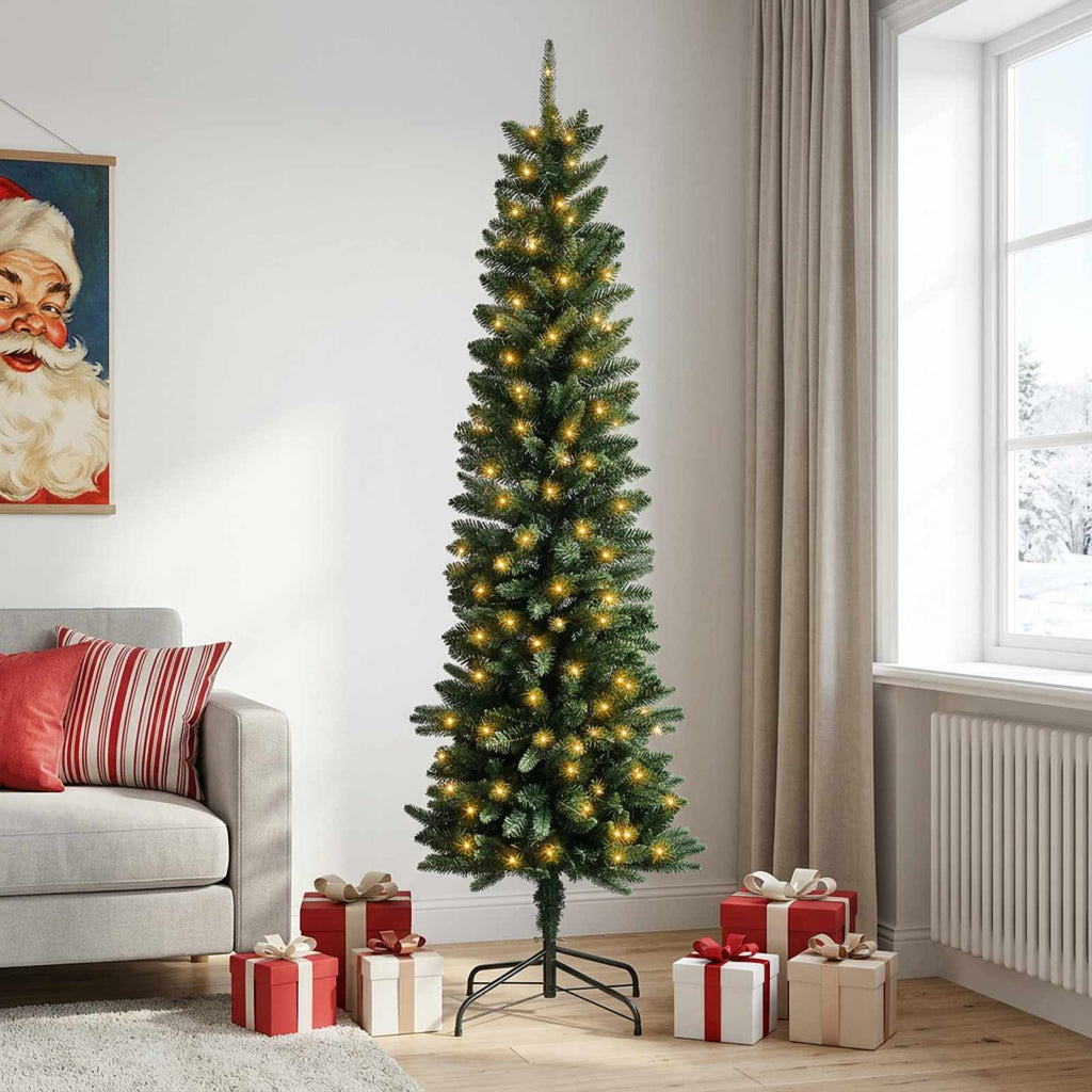 vidaXL Sztuczne smukłe drzewo bożonarodzeniowe 210 cm 300 LED