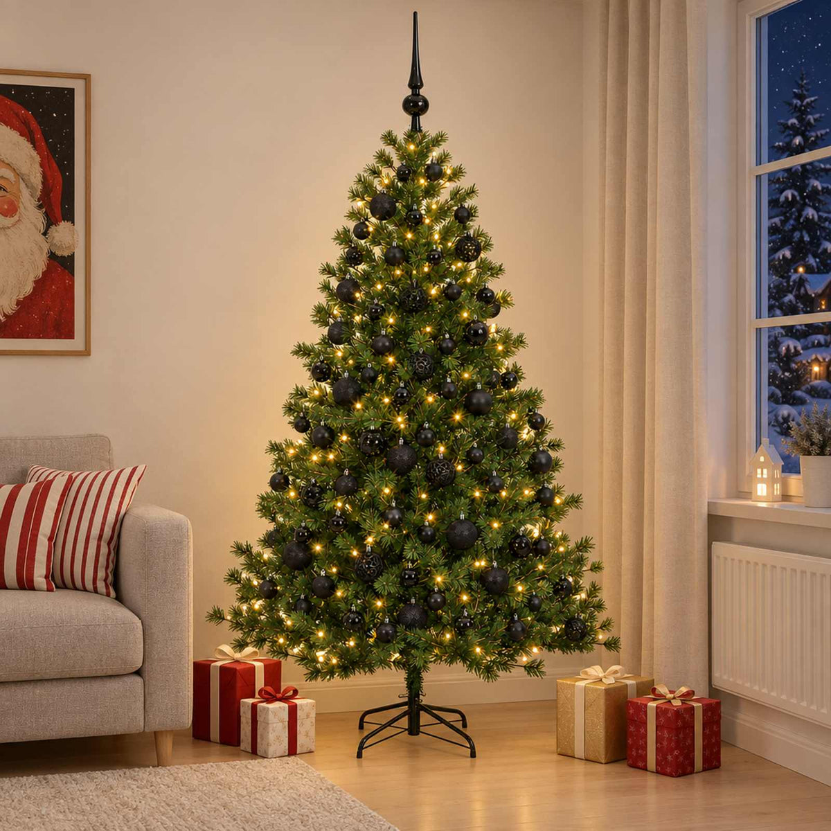 vidaXL Sztuczna choinka z bombką 210 cm 300 LED Ciepła biel