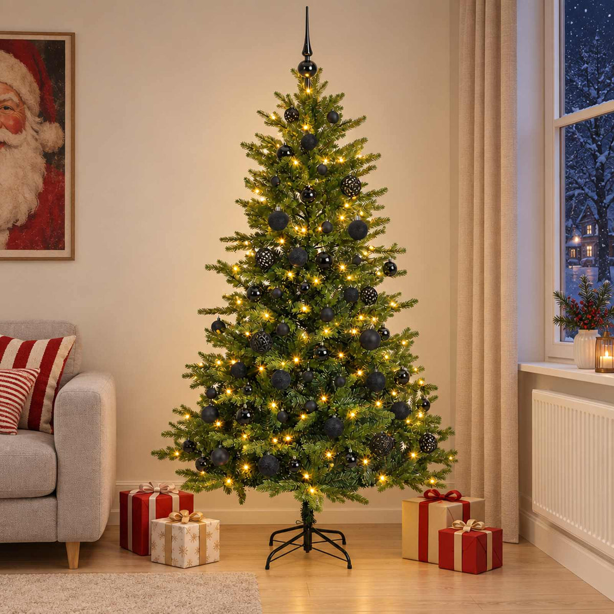 vidaXL Sztuczna choinka z bombkami 240 cm 300 LED Ciepła biel