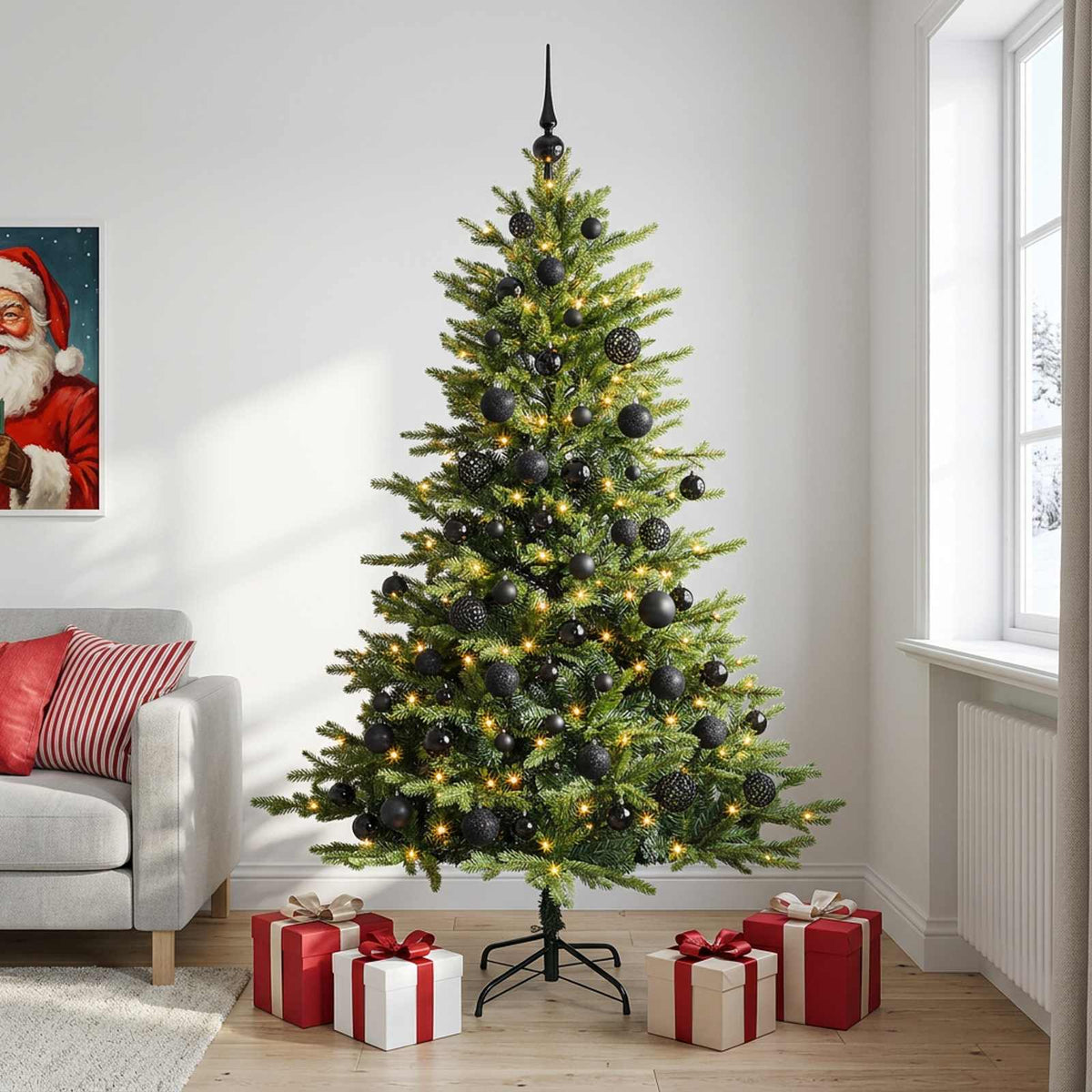 vidaXL Sztuczna choinka z bombkami 240 cm 300 LED Ciepła biel
