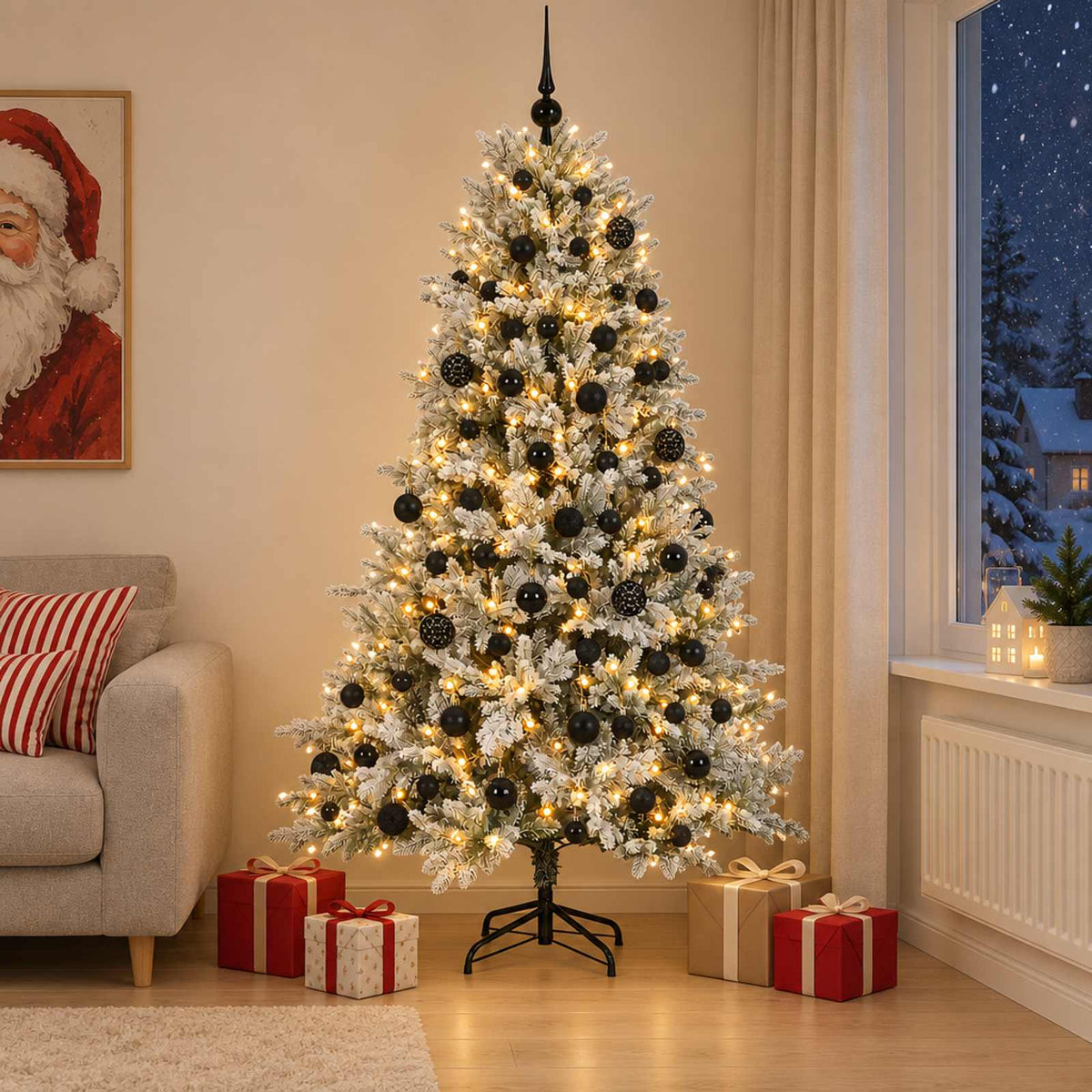 vidaXL Sztuczna choinka z bombkami 180 cm 300 LED Ciepła biel