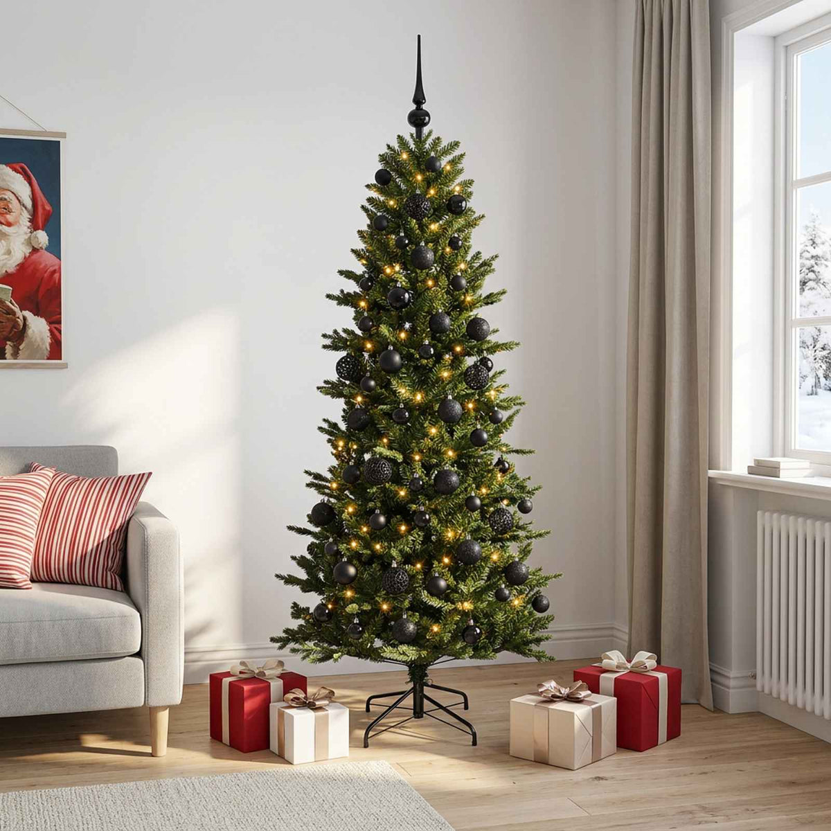 vidaXL Sztuczna choinka z bombką 210 cm 300 LED Ciepła biel PVC i PE