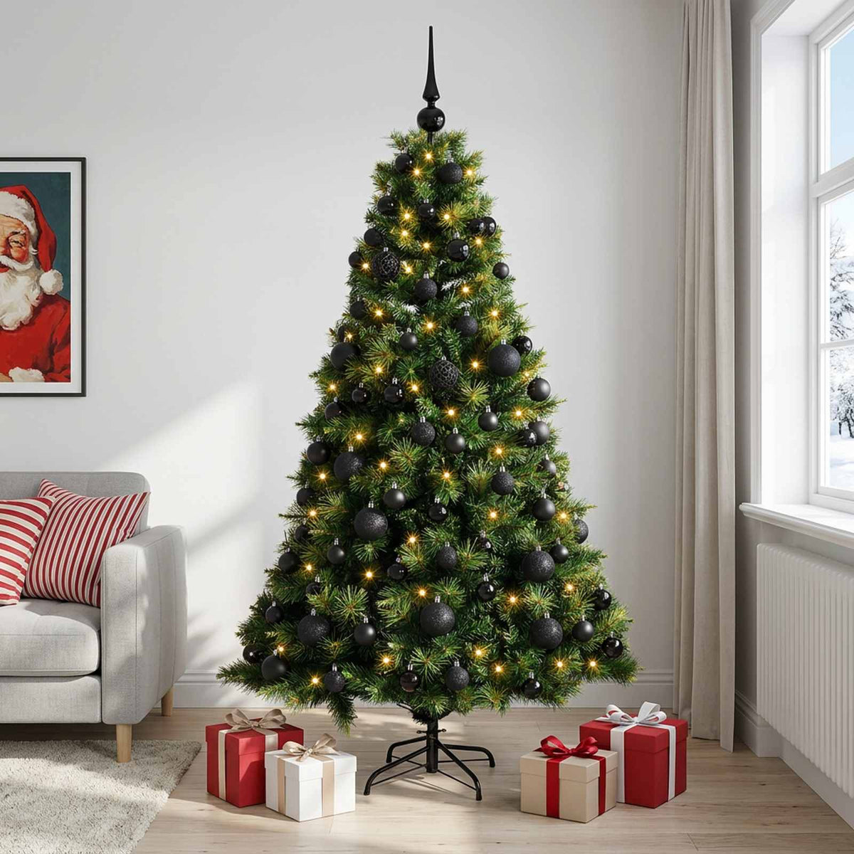 vidaXL Sztuczna choinka z bombką 210 cm 300 LED Ciepła biel