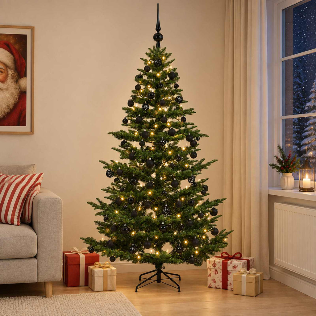 vidaXL Sztuczna choinka z bombką 210 cm 300 LED Ciepła biel PE i PVC