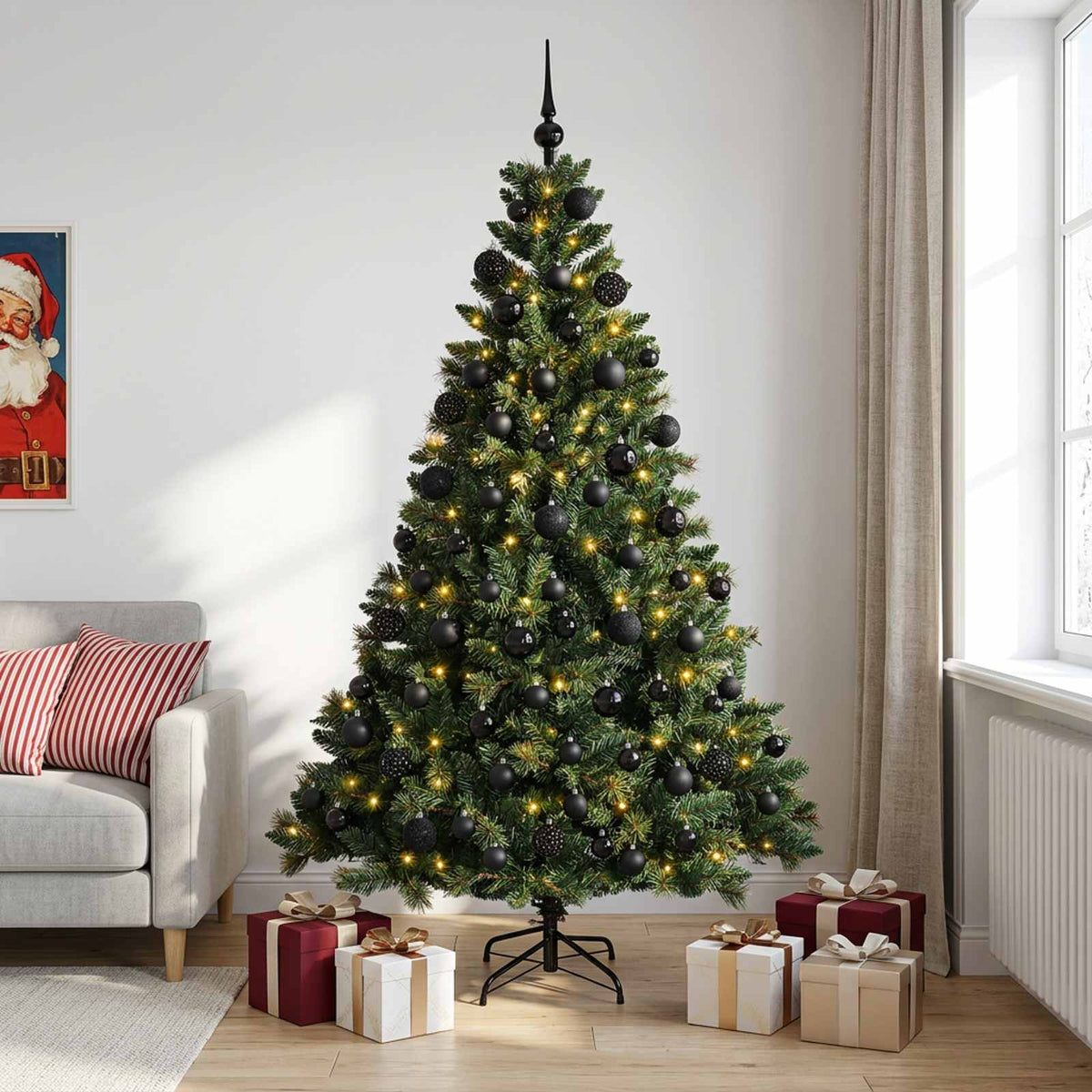 vidaXL Sztuczna choinka z bombkami 240 cm 300 LED Ciepła biel
