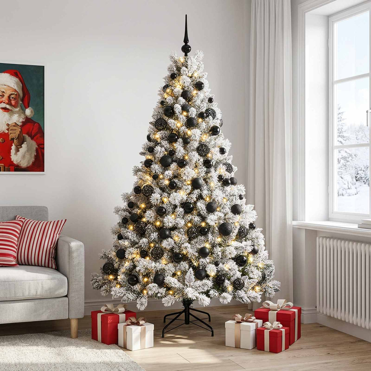 vidaXL Sztuczna choinka z bombkami 210 cm 300 LED Ciepła biel