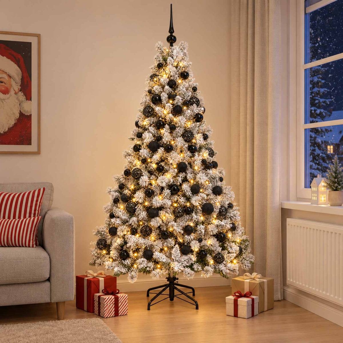 vidaXL Sztuczna choinka z bombkami 210 cm 300 LED Ciepła biel