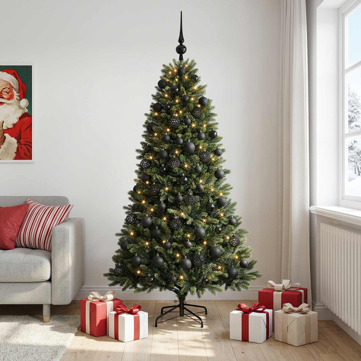 vidaXL Sztuczna choinka z bombkami 180 cm 300 LED Ciepła biel