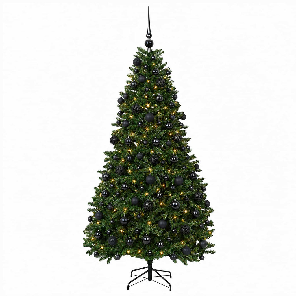 vidaXL Sztuczna choinka, średniozielona, z bombkami 210 cm 300 LED