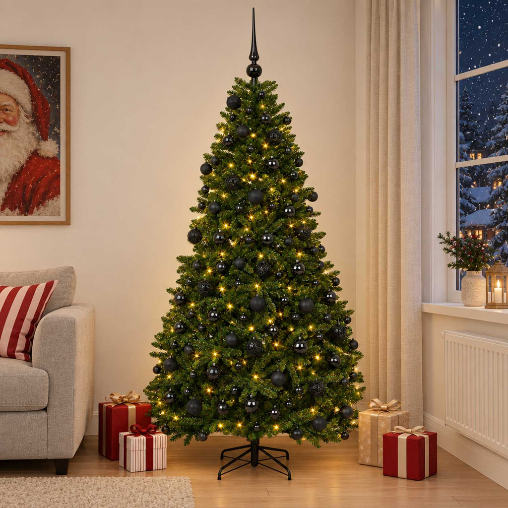 vidaXL Sztuczna choinka, średniozielona, z bombkami 210 cm 300 LED
