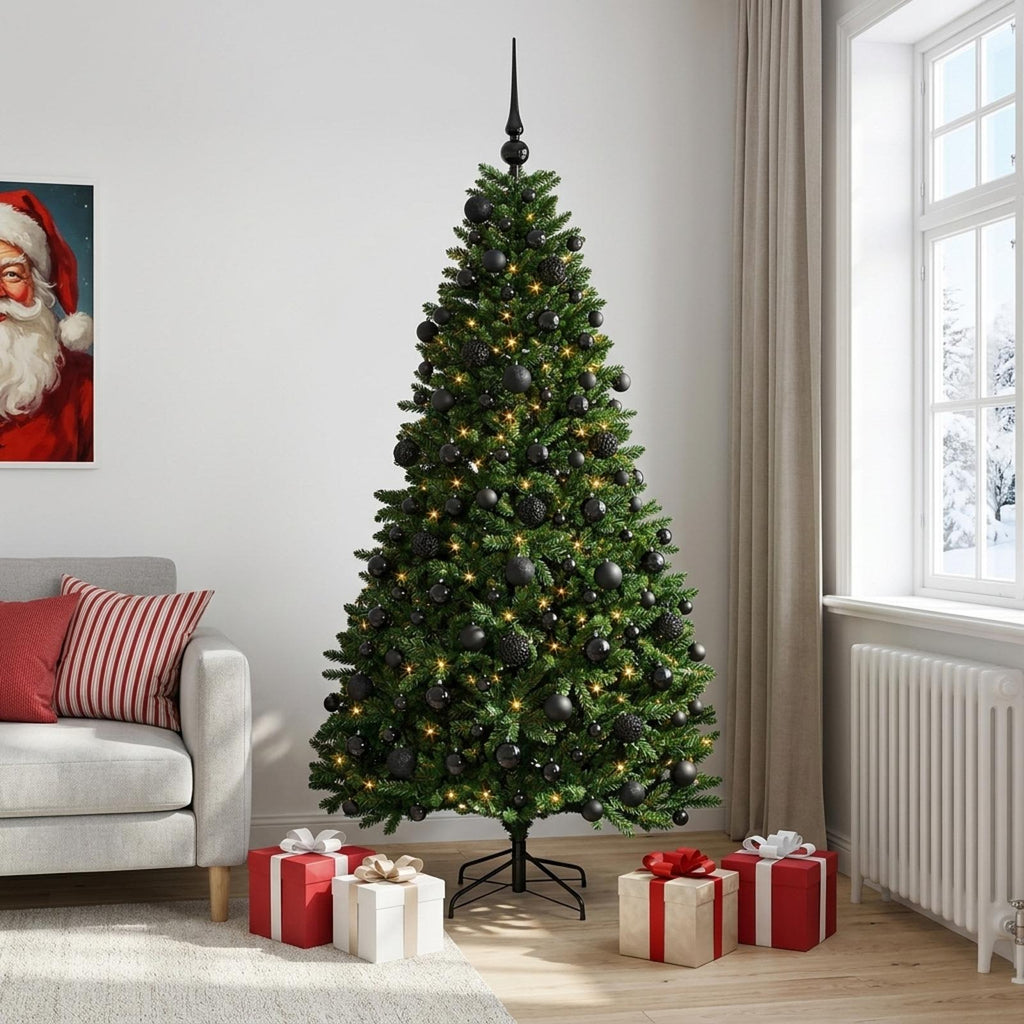 vidaXL Sztuczna choinka, średniozielona, z bombkami 210 cm 300 LED