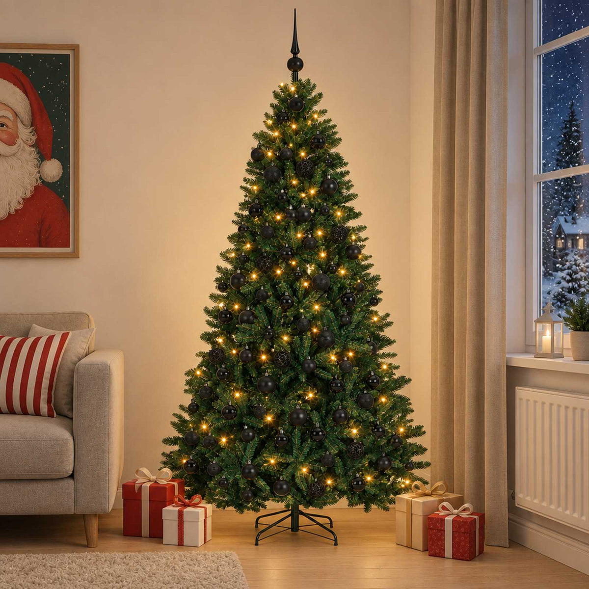 vidaXL Sztuczna choinka, ciemnozielona, z bombkami 240 cm 300 LED