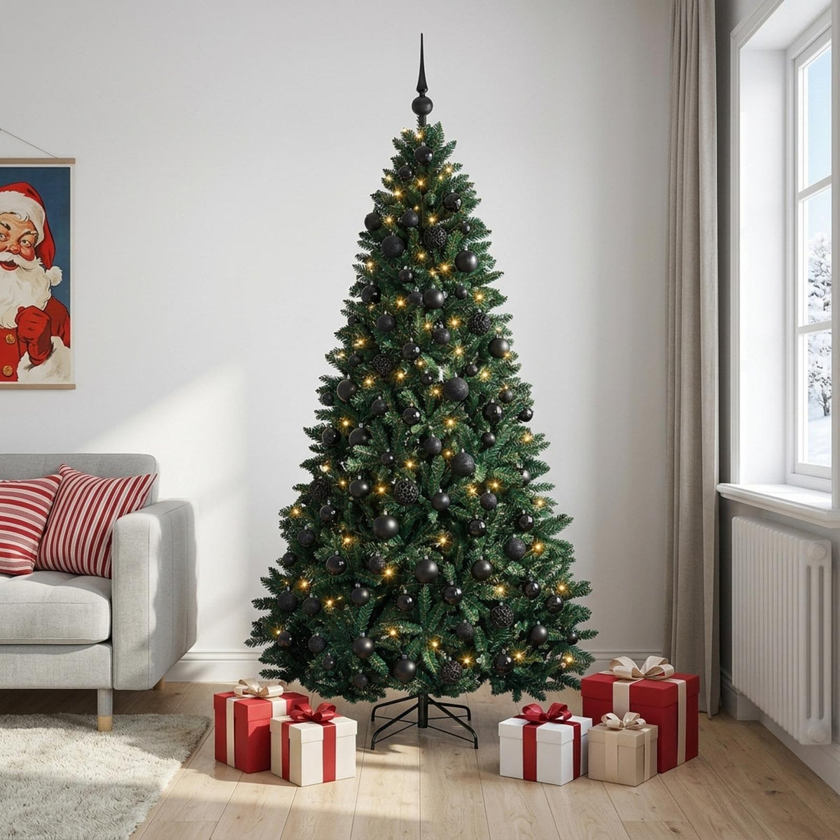 vidaXL Sztuczna choinka, ciemnozielona, z bombkami 240 cm 300 LED