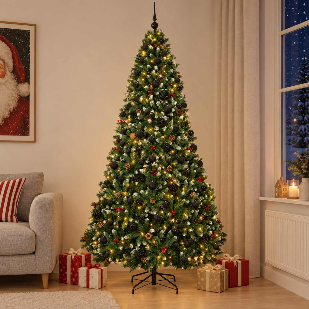 vidaXL Sztuczna choinka, zielona, z bombkami 210 cm 300 LED