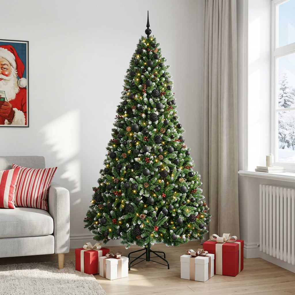 vidaXL Sztuczna choinka zielona z bombkami 240 cm 300 LED Ciepła biel
