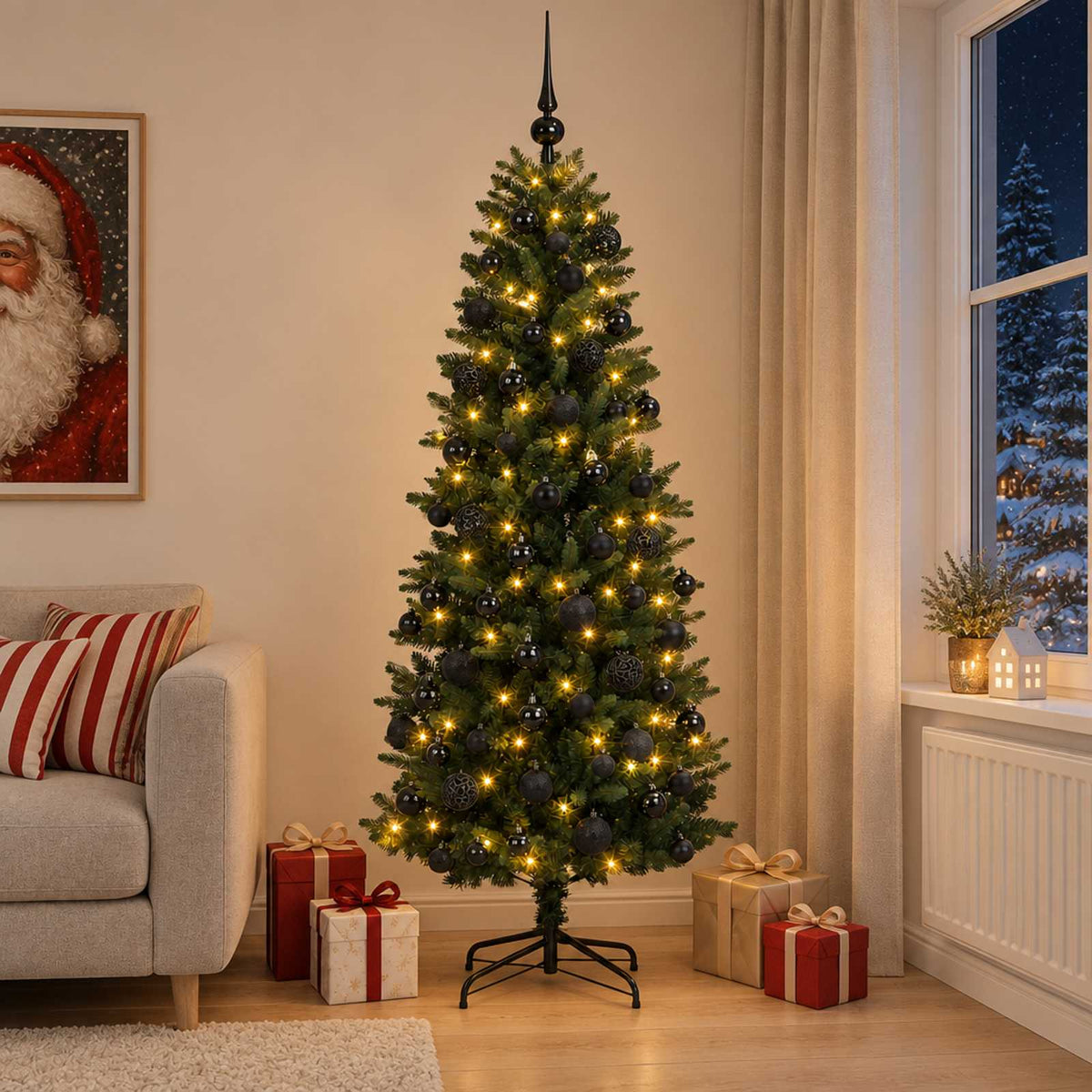 vidaXL Sztuczna choinka z bombkami 180 cm 300 LED Ciepła biel PE i PVC