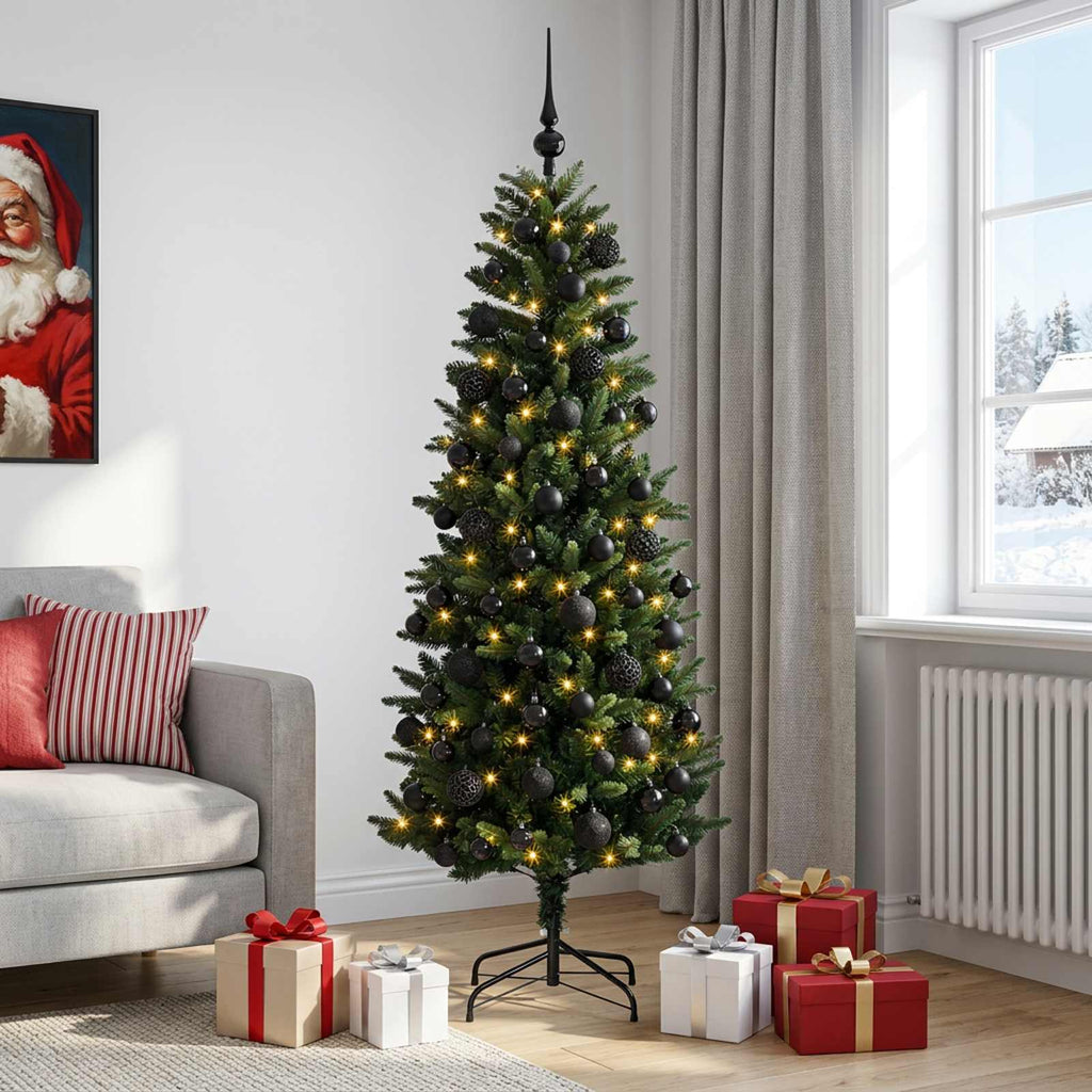 vidaXL Sztuczna choinka z bombkami 180 cm 300 LED Ciepła biel PE i PVC
