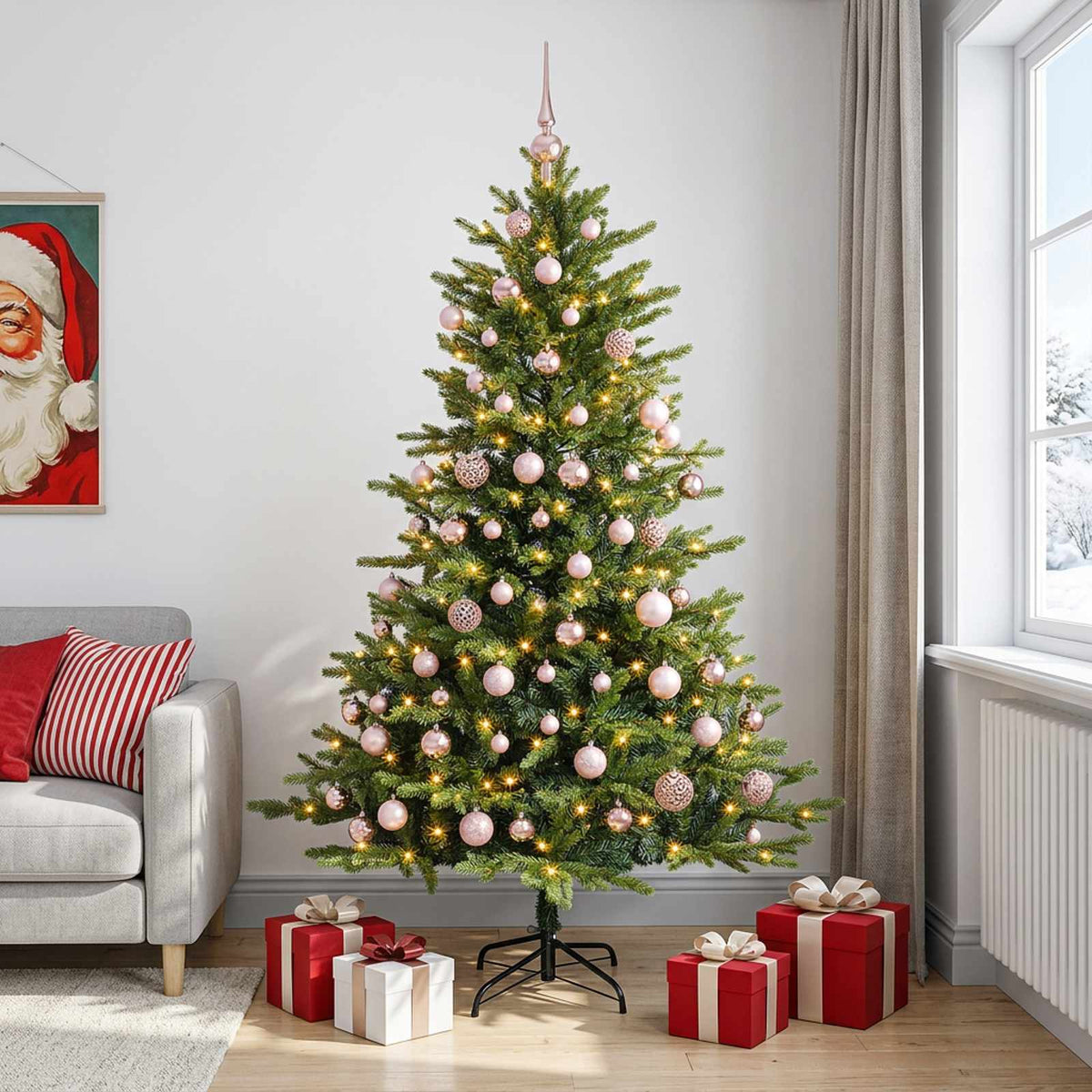 vidaXL Sztuczna choinka z bombkami 240 cm 300 LED Ciepła biel