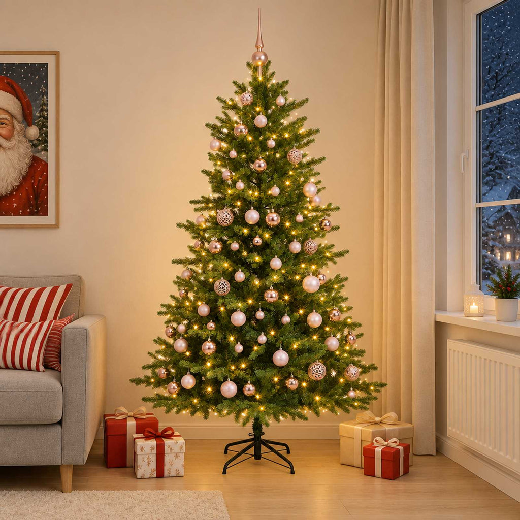 vidaXL Sztuczna choinka z bombkami 240 cm 300 LED Ciepła biel