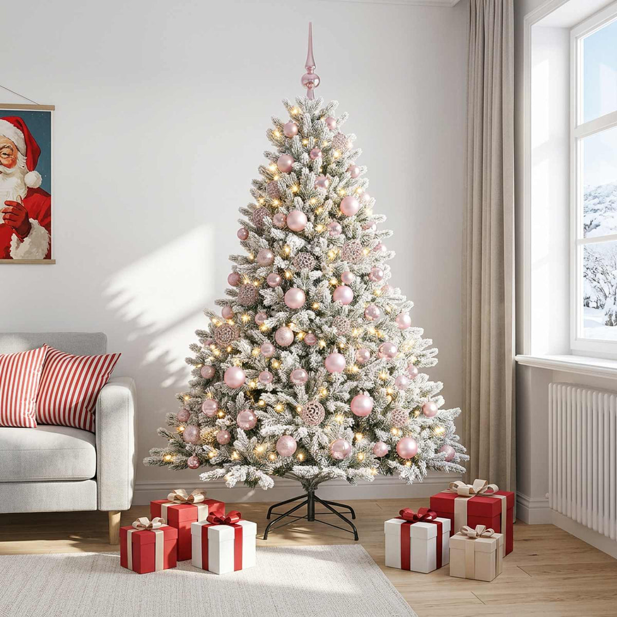 vidaXL Sztuczna choinka z bombką 210 cm 300 LED Ciepła biel