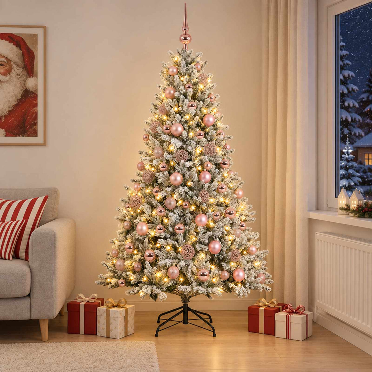vidaXL Sztuczna choinka z bombką 210 cm 300 LED Ciepła biel