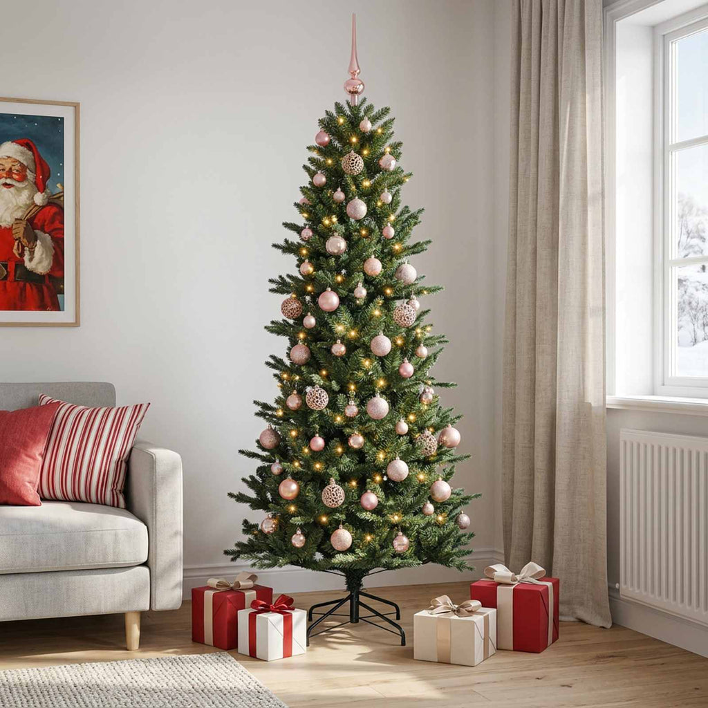 vidaXL Sztuczna choinka z bombką 240 cm 300 LED Ciepła biel PVC i PE