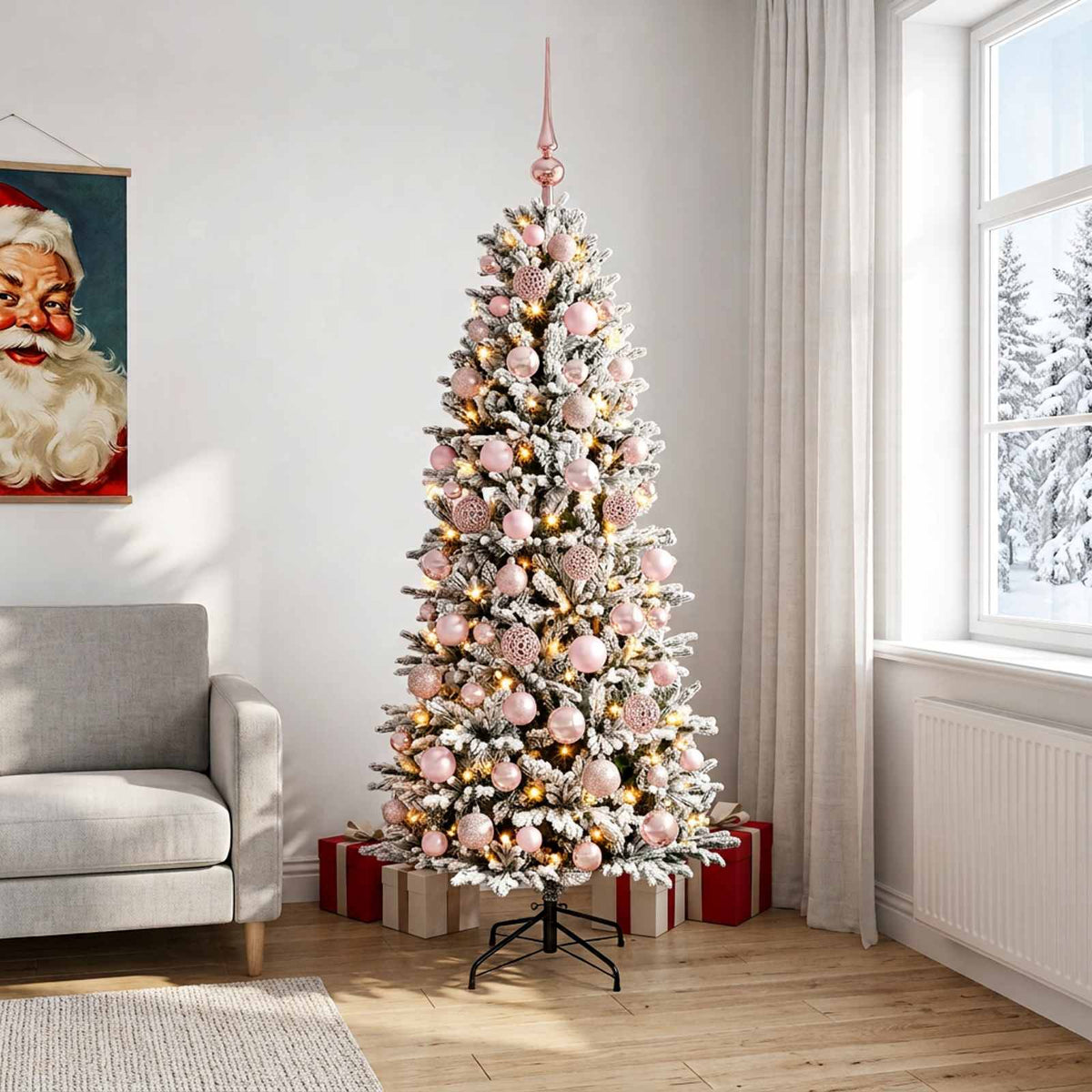 vidaXL Sztuczna choinka z bombką 240 cm 300 LED Ciepła biel PVC i PE