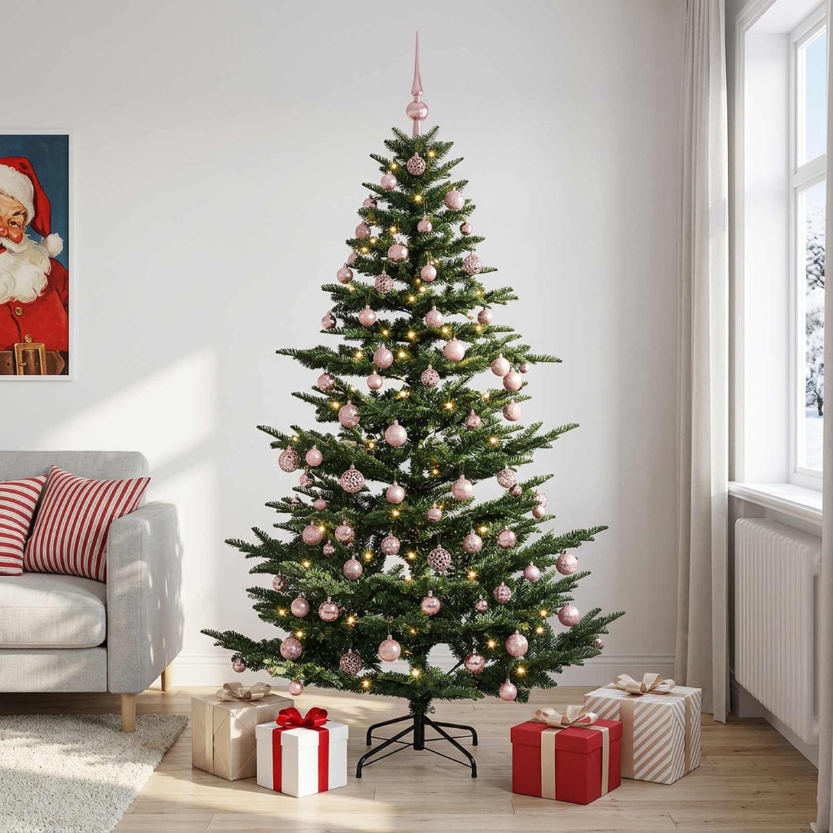 vidaXL Sztuczna choinka z bombką 180 cm 300 LED Ciepła biel PE i PVC