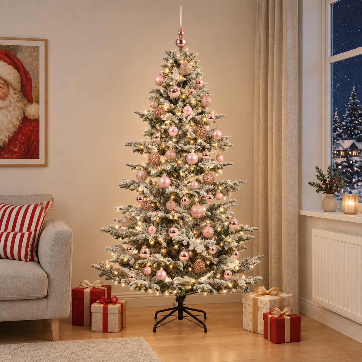 vidaXL Sztuczna choinka z bombką 210 cm 300 LED Ciepła biel PE i PVC