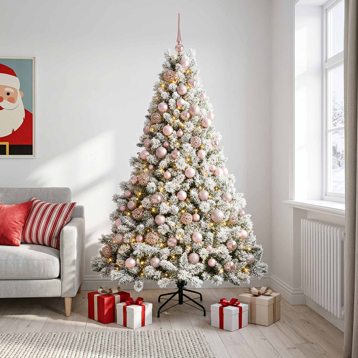vidaXL Sztuczna choinka z bombkami 210 cm 300 LED Ciepła biel