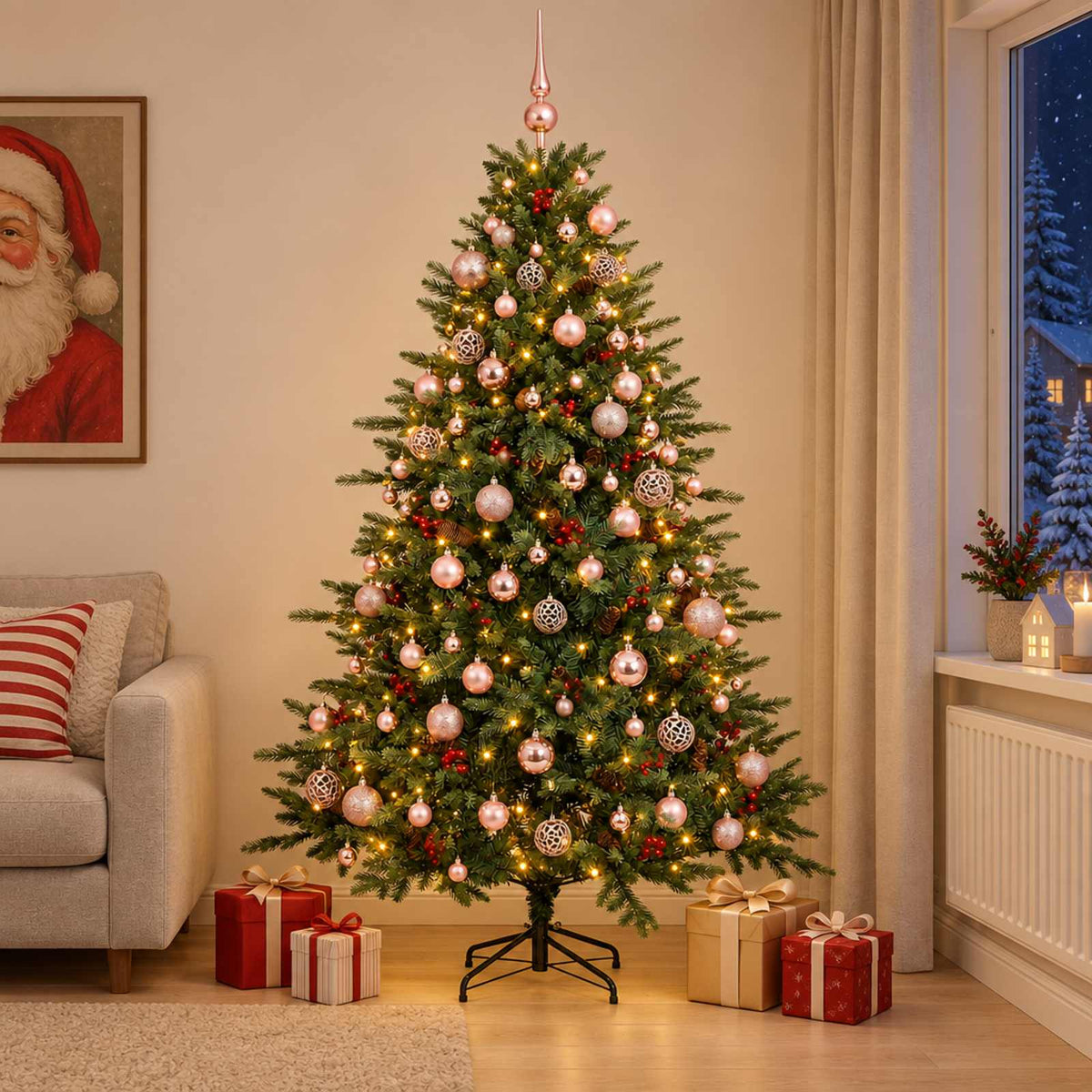 vidaXL Sztuczna choinka z bombką 210 cm 300 LED Ciepła biel