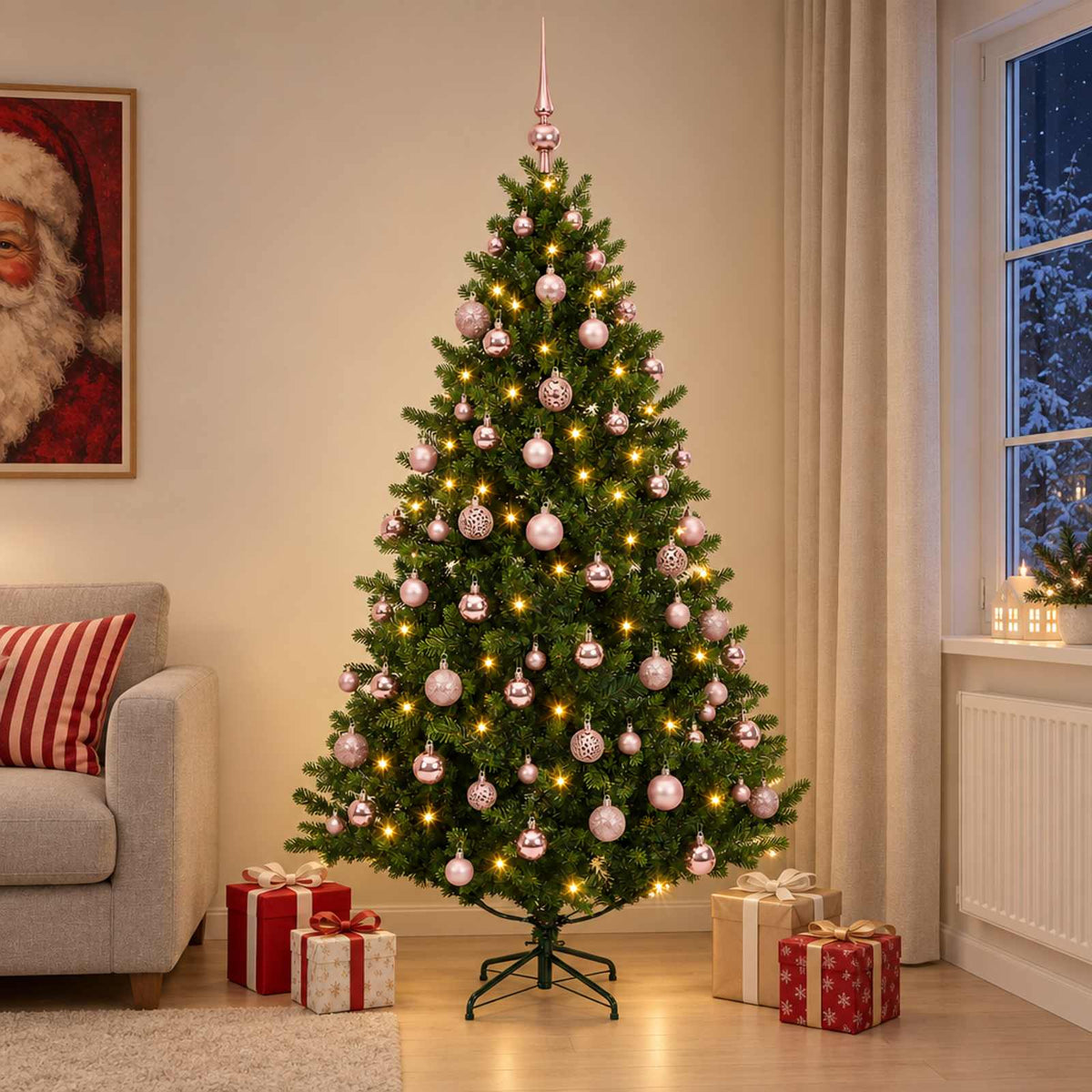 vidaXL Sztuczna choinka z bombkami 210 cm 300 LED Ciepła biel