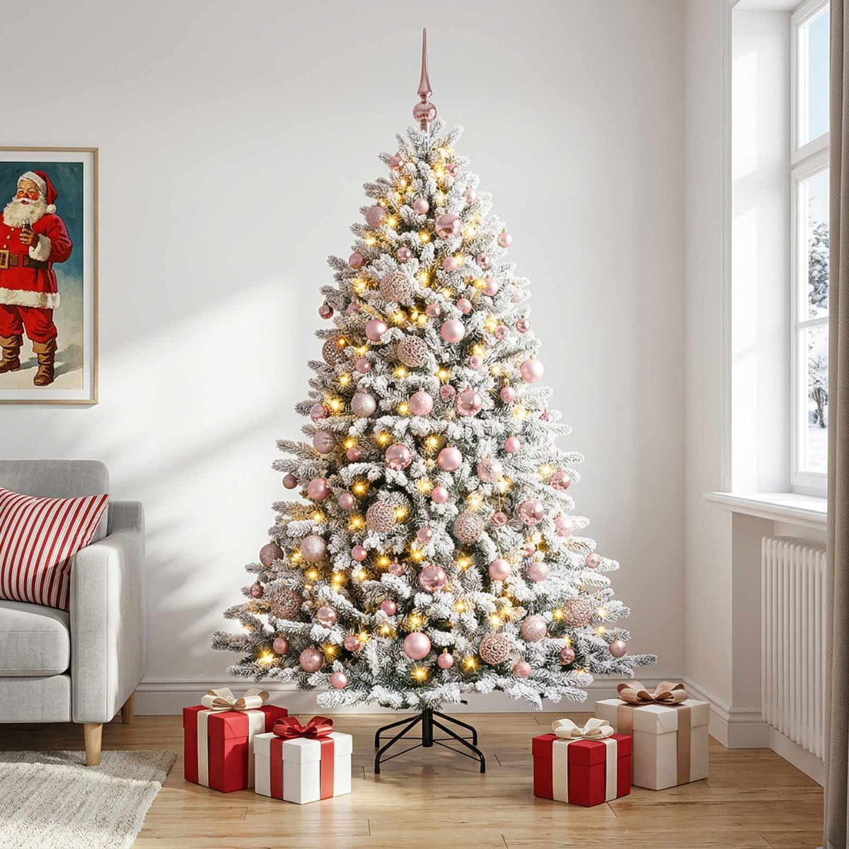 vidaXL Sztuczna choinka z bombkami 210 cm 300 LED Ciepła biel