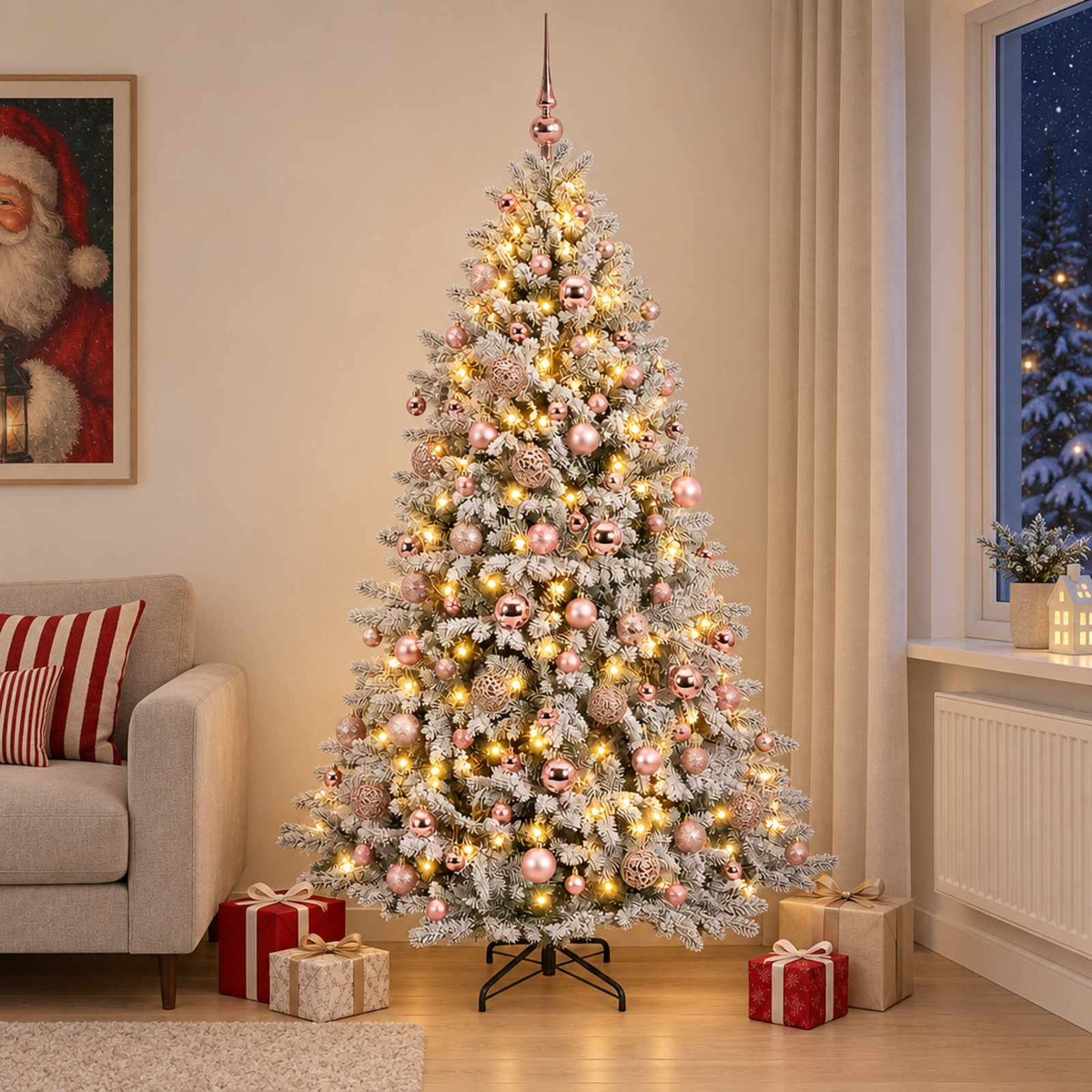 vidaXL Sztuczna choinka z bombkami 210 cm 300 LED Ciepła biel