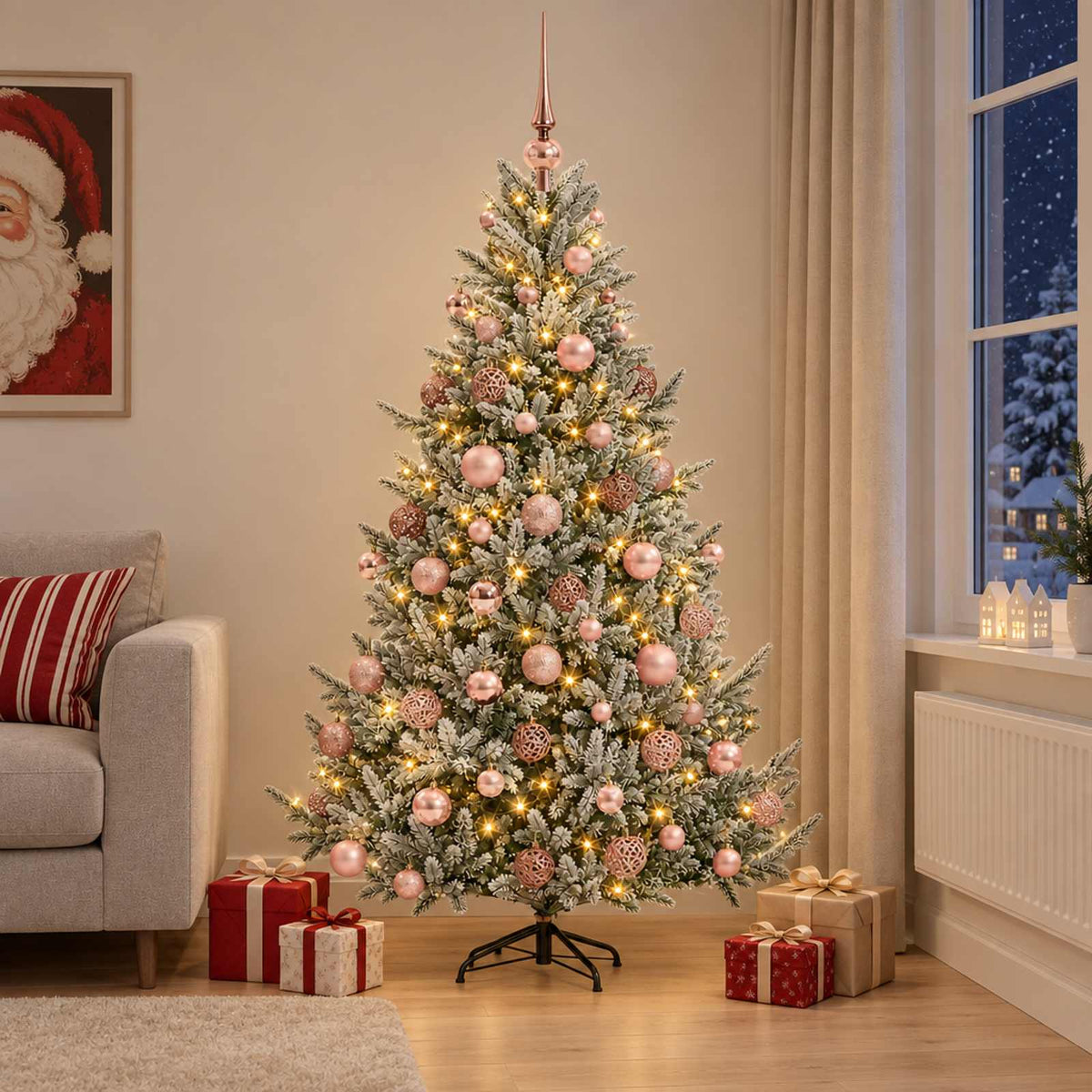 vidaXL Sztuczna choinka z bombką 210 cm 300 LED Ciepła biel