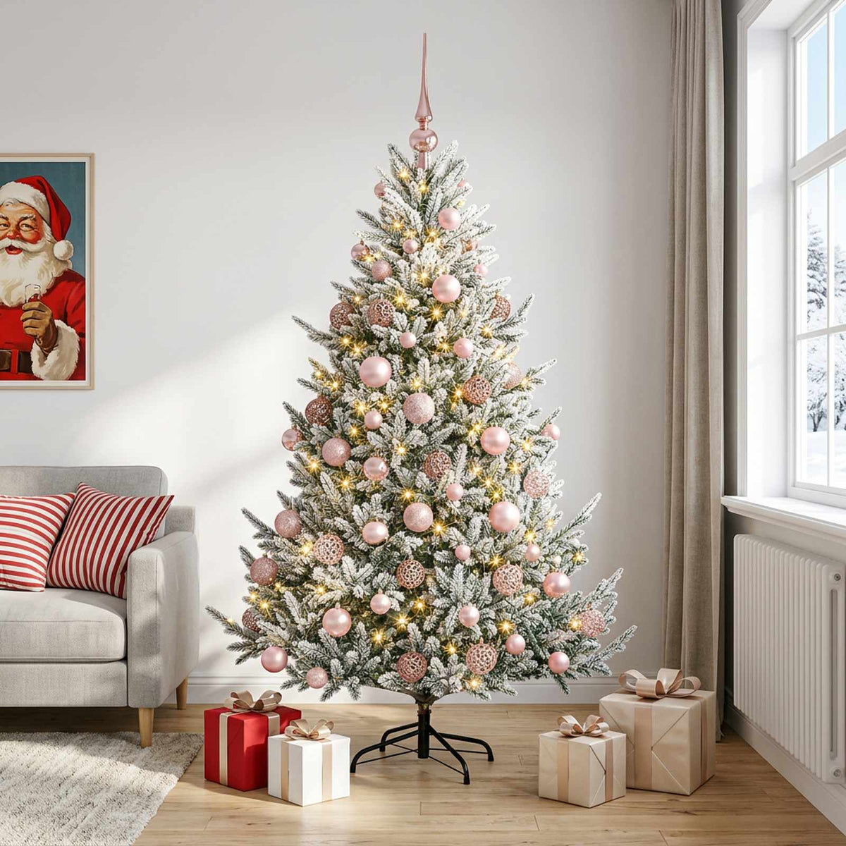 vidaXL Sztuczna choinka z bombką 210 cm 300 LED Ciepła biel
