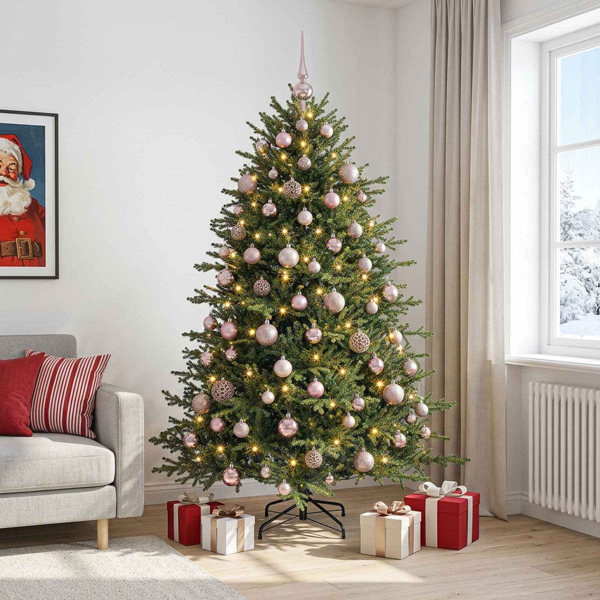 vidaXL Sztuczna choinka z bombką 210 cm 300 LED Ciepła biel