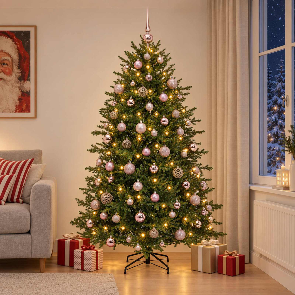 vidaXL Sztuczna choinka z bombką 210 cm 300 LED Ciepła biel