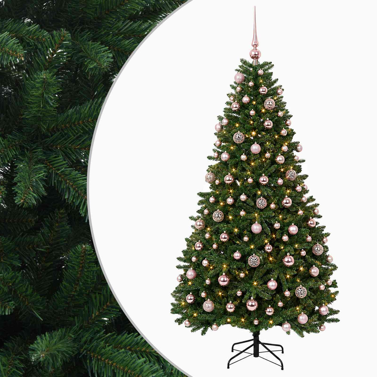 vidaXL Sztuczna choinka, średniozielona, z bombkami 180 cm 300 LED
