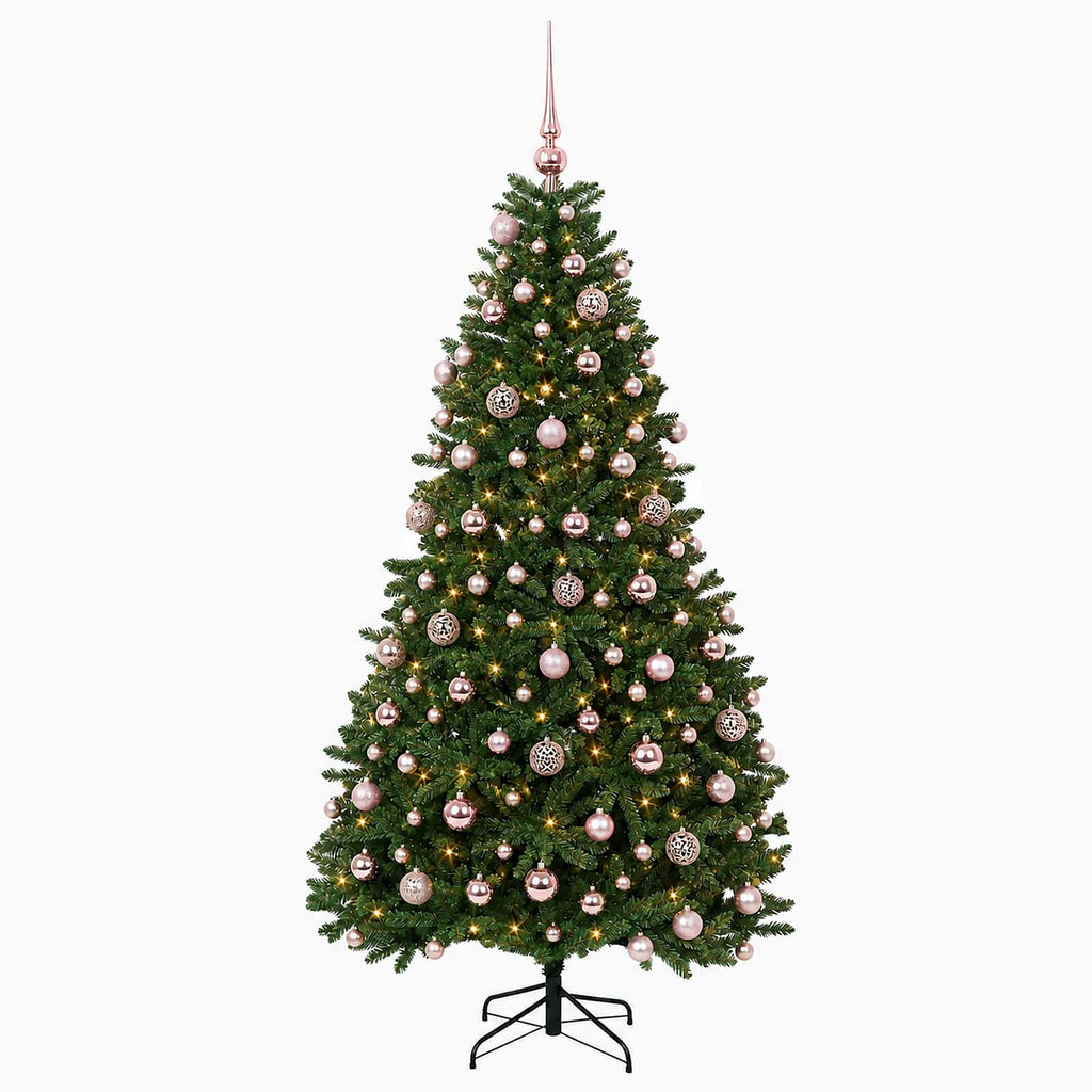 vidaXL Sztuczna choinka, średniozielona, z bombkami 180 cm 300 LED