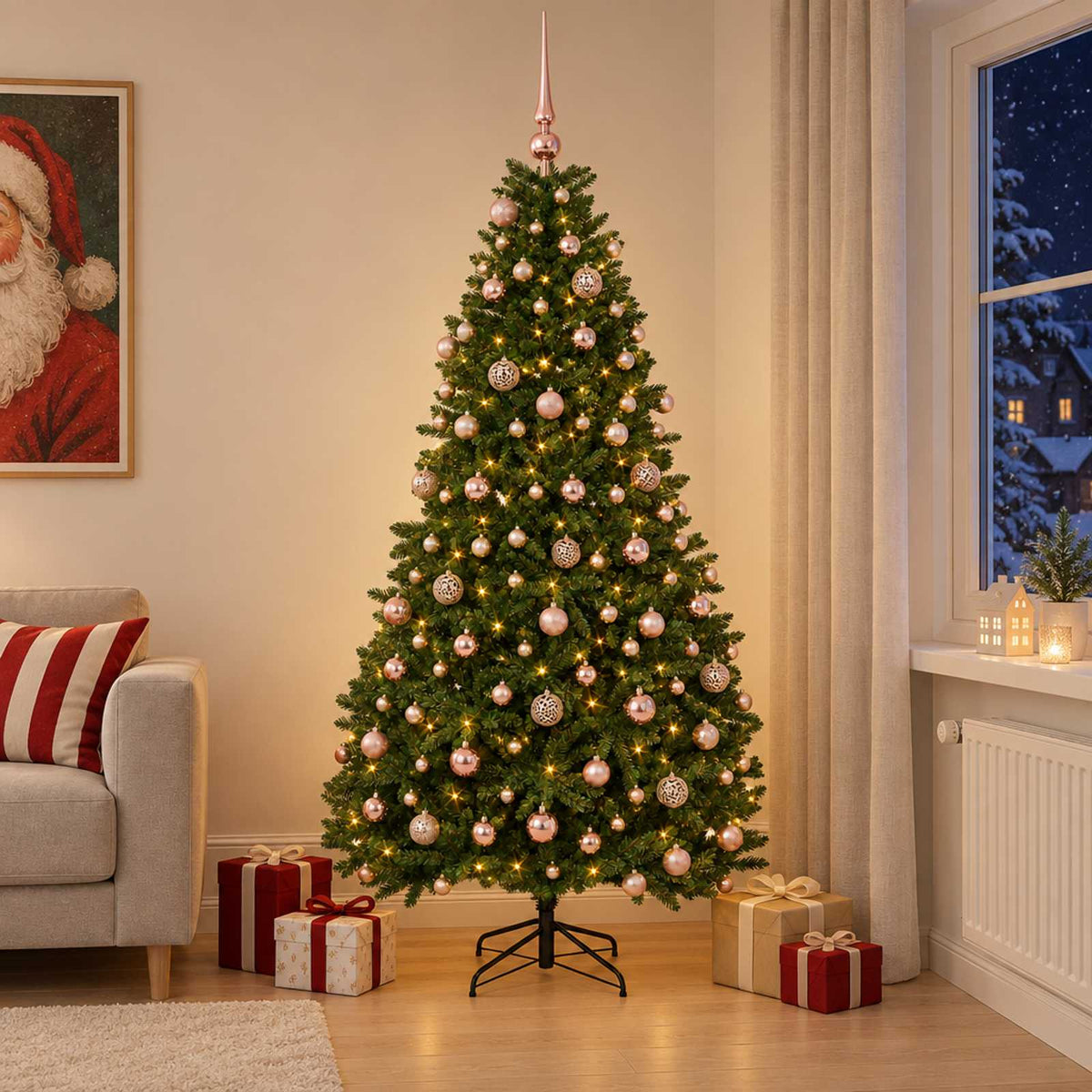 vidaXL Sztuczna choinka, średniozielona, z bombkami 240 cm 300 LED
