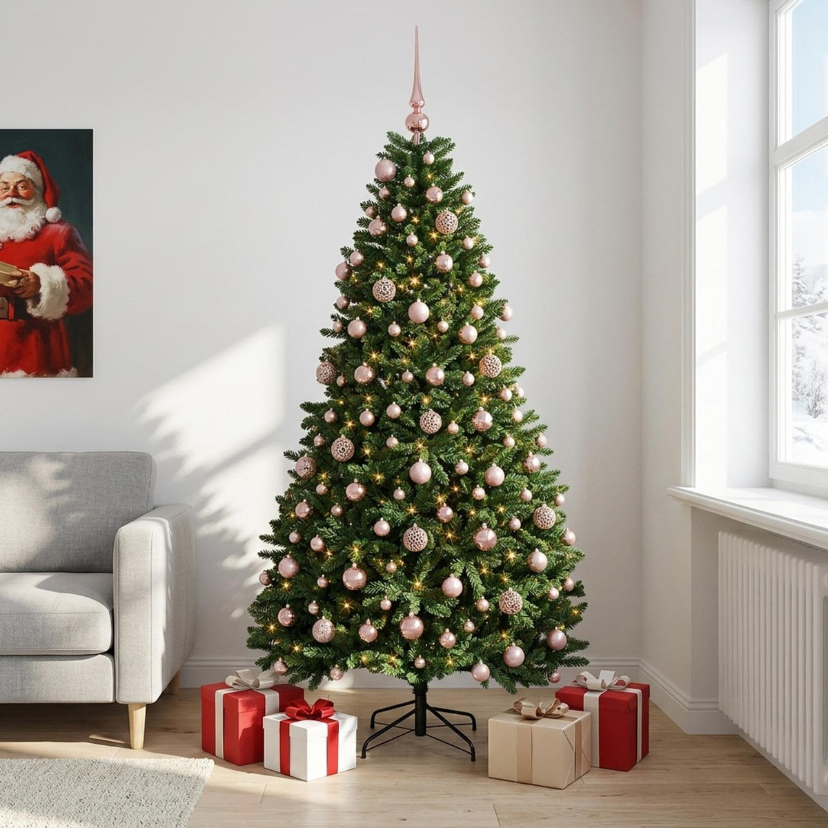 vidaXL Sztuczna choinka, średniozielona, z bombkami 240 cm 300 LED