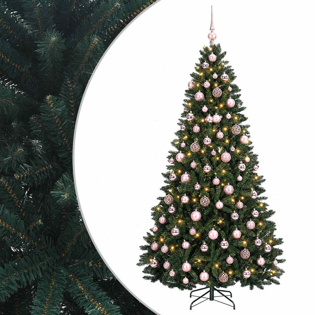 vidaXL Sztuczna choinka, ciemnozielona, z bombkami 210 cm 300 LED